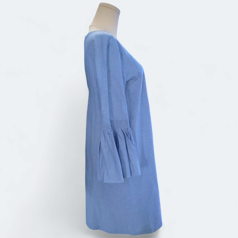 Aqua Gray Sheath Dress with Bell Sleeves - Picture 4 of 8